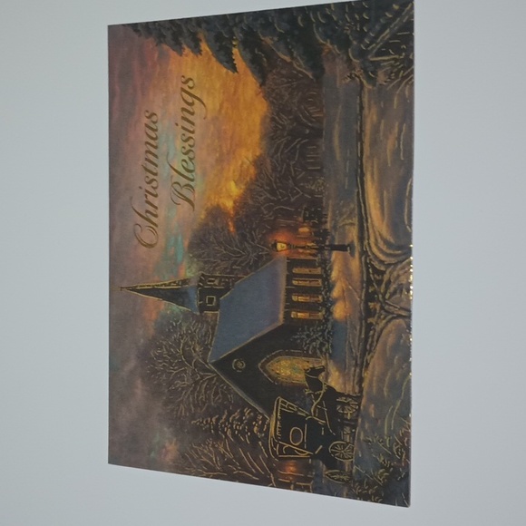 $2 Add-on Foil Snowy Church Scene Christmas Card & Envelope Gold - Picture 3 of 9